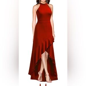 Halter High-Low Ruffle Skirt - Deep Red